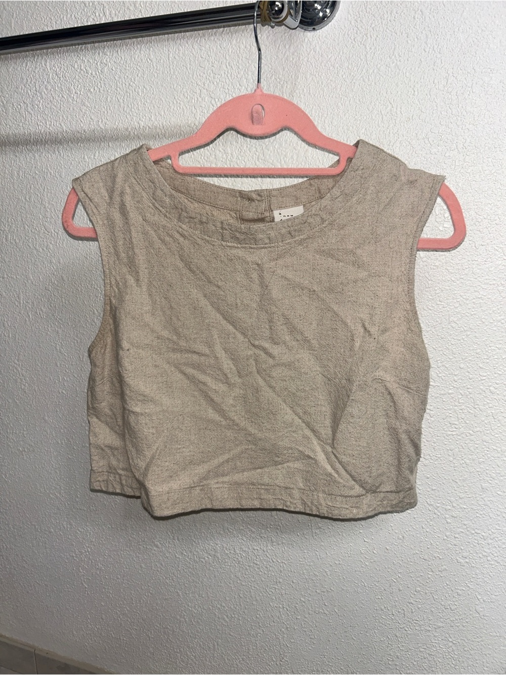 A New Day Beige Cropped Sleeveless Top